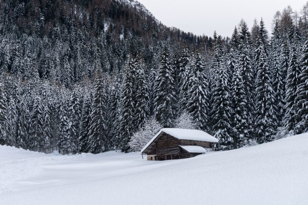 Baita innevata in Val Canali